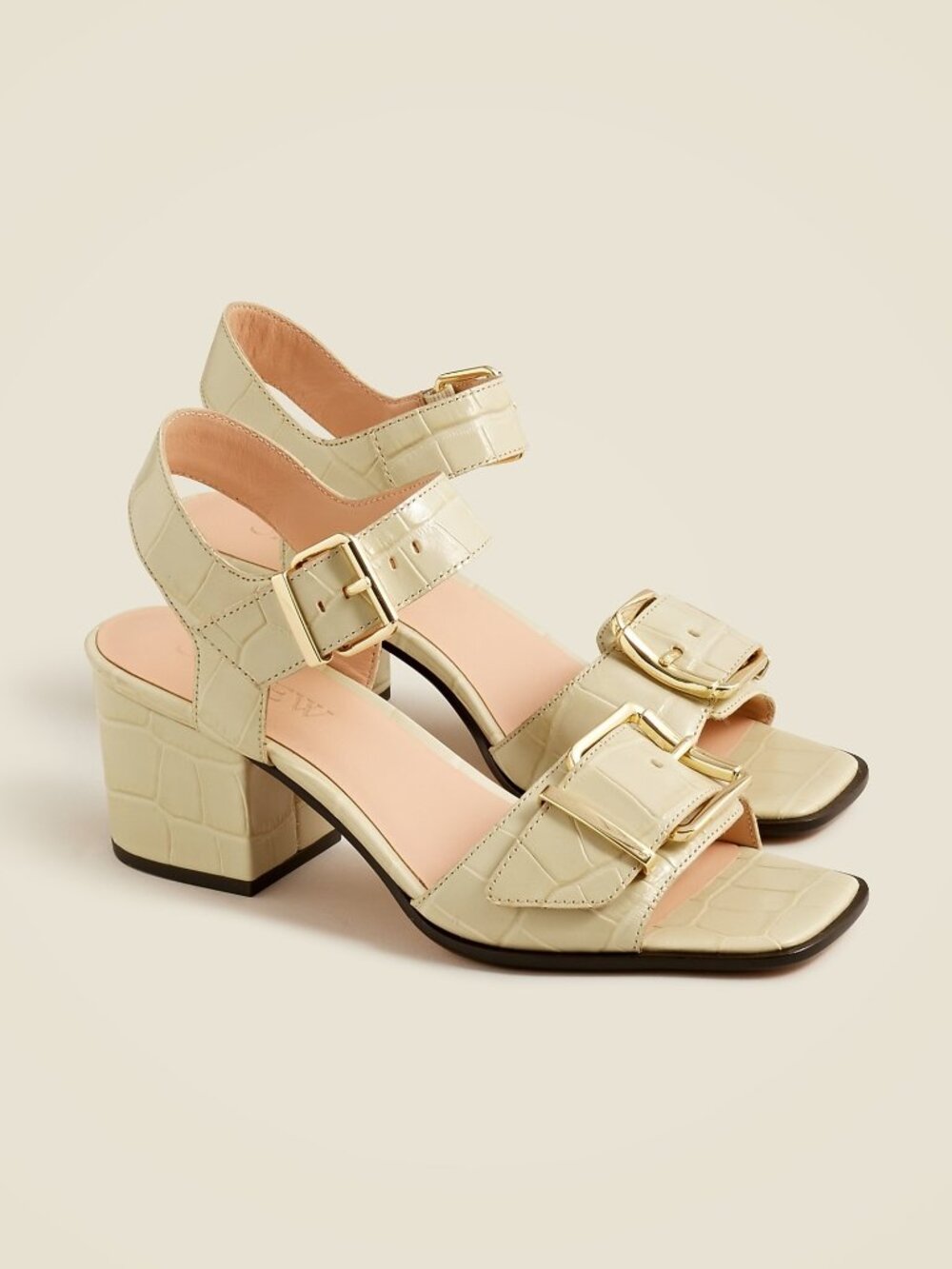 J.Crew Dylan buckle block-heel sandals in croc-embossed Italian leather CC030